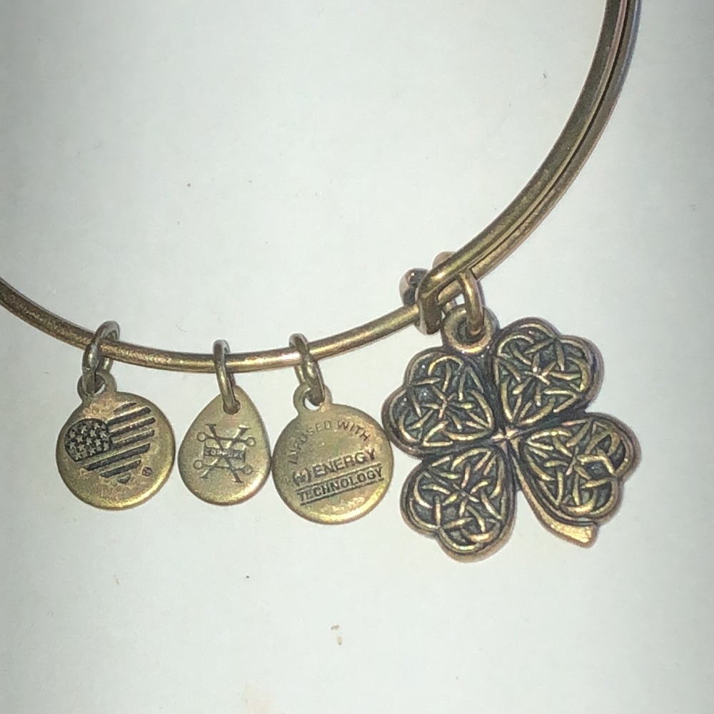 Alex and Ani Celtic Four-Leaf Clover Charm Bangle Bracelet - Antique Gold Tone